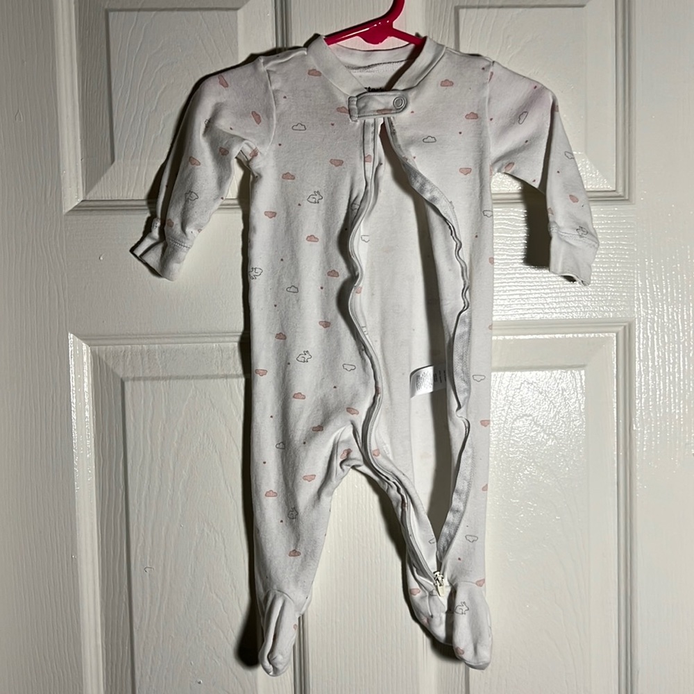 Carter’s - white baby footie pjs with pink clouds and bunnies